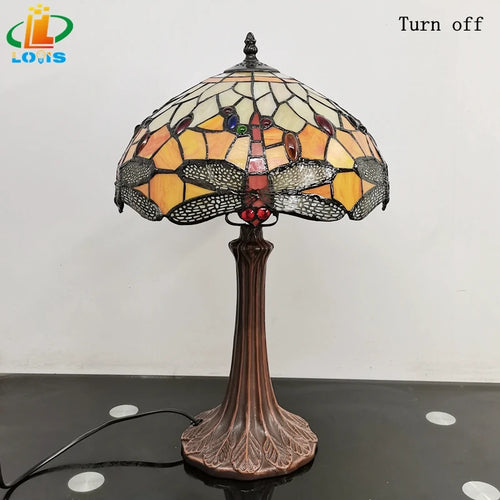 Tischlampe Libelle im Tiffany-Stil für Retro-Beleuchtung und als Geschenk - vue 7 sur 6