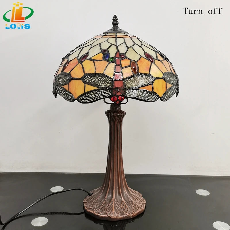 Tischlampe Libelle im Tiffany-Stil für Retro-Beleuchtung und als Geschenk - vue 6 sur 6