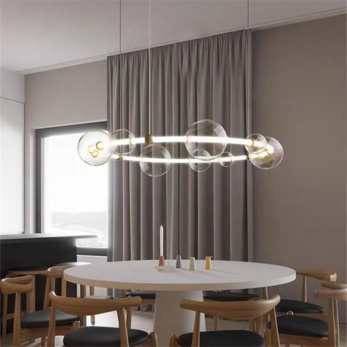 lustre de luxe à bulles longue bande éclairage led en verre transparent créatif