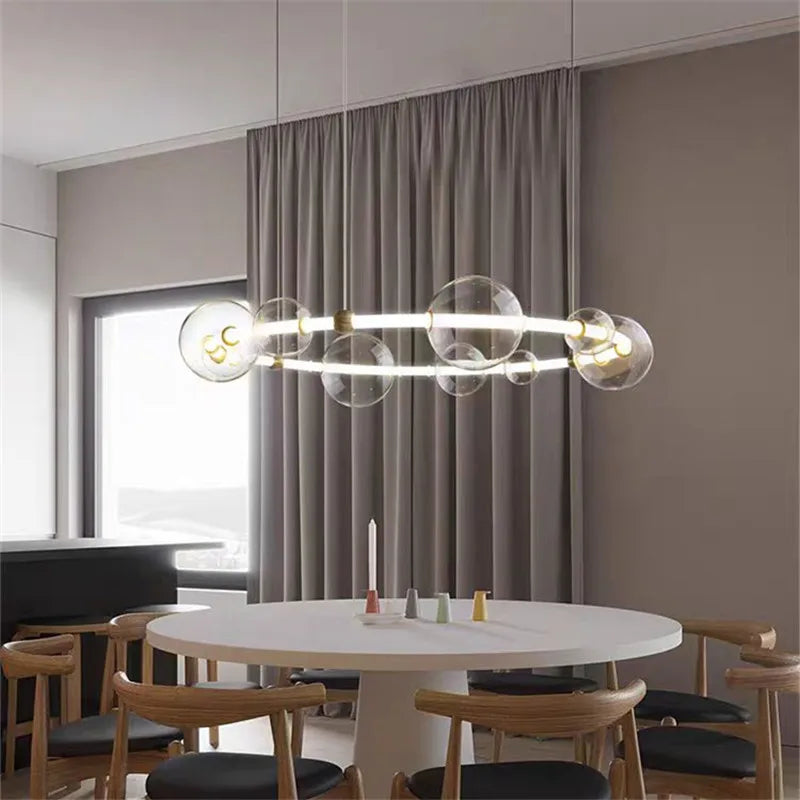 lustre de luxe à bulles longue bande éclairage led en verre transparent créatif - vue 6 sur 15