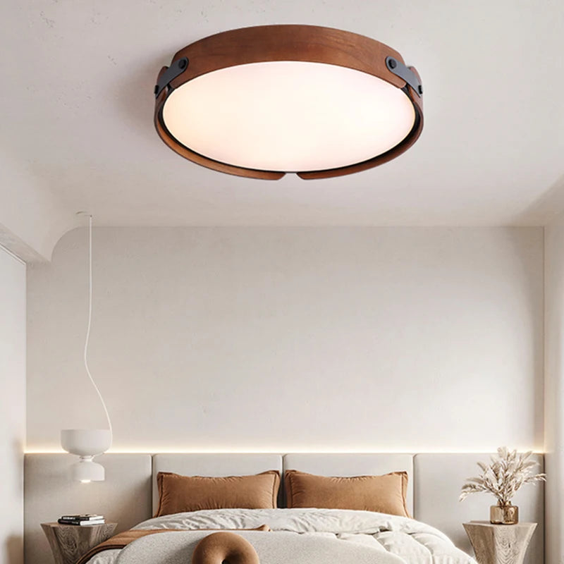 plafonnier créatif en bois et cuir artificiel avec 3 ronds interchangeables - vue 4 sur 9