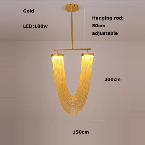 lustre art déco led dimmable en aluminium doré design moderne élégance - vue 8 sur 21