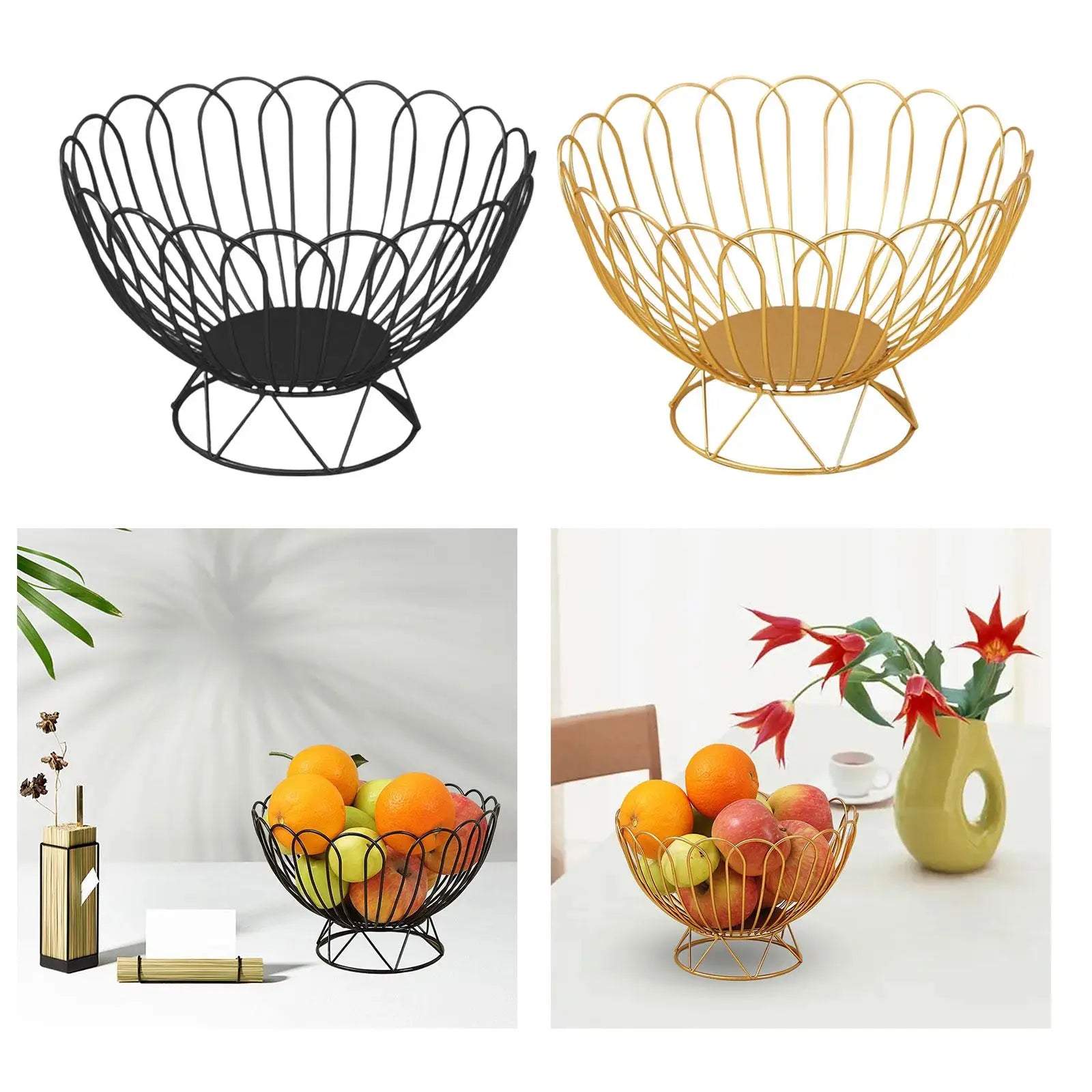 Iron Wire Fruit Basket, Fruit Storage Bowls Decorative Stand for Kitchen Counter - vue 3 sur 8