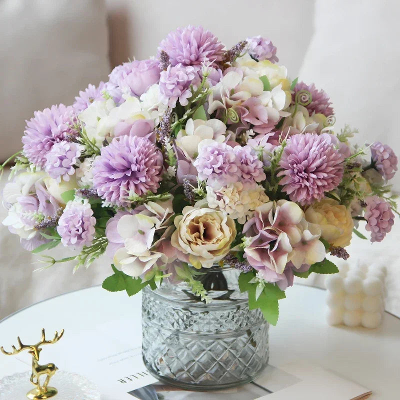 bouquet d'hortensias de pivoines artificielles pour décoration festive - vue 2 sur 11