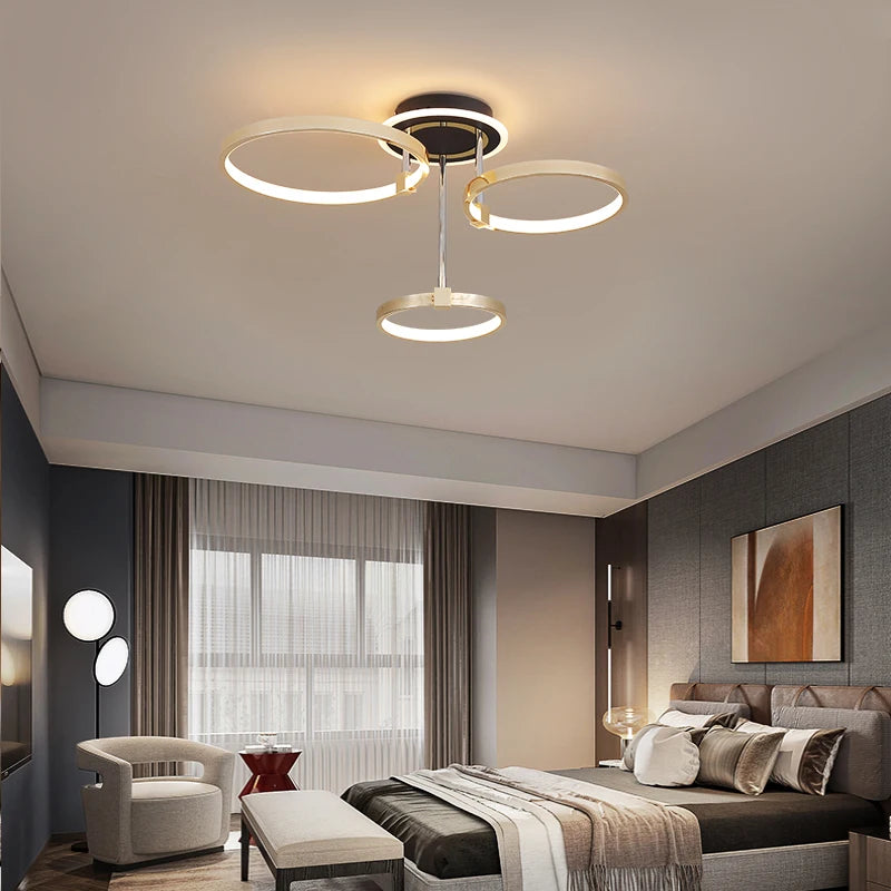 Plafonnier doré à anneaux led moderne - vue 4 sur 10