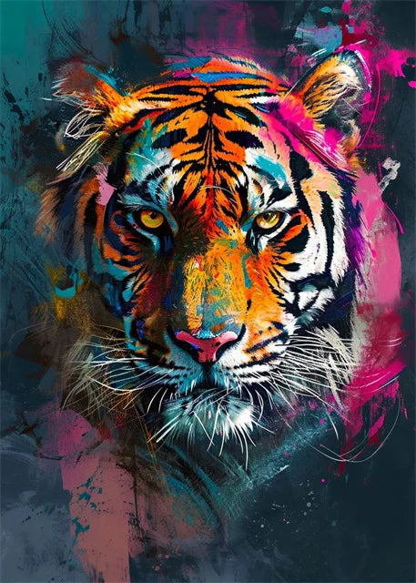 peinture abstraite animaux chat lion graffiti art mural coloré