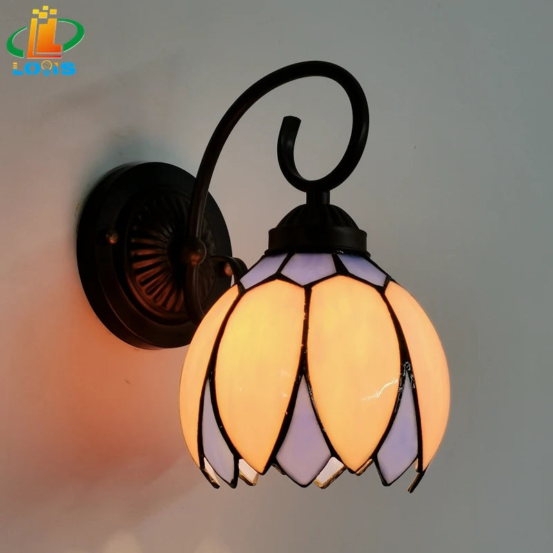 applique murale lotus style tiffany verre courbé éclairage moderne - vue 2 sur 5