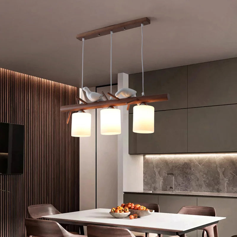 Suspension nordique en bois pour Table à manger île de cuisine lustre Led créatif oiseau moderne Bar café arbres éclairage suspendu - vue 6 sur 11