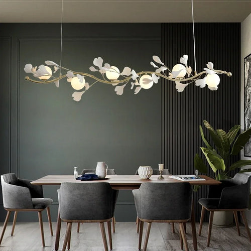 Kreativer LED-Kronleuchter aus Ginkgo-Glas modern - vue 3 sur 11