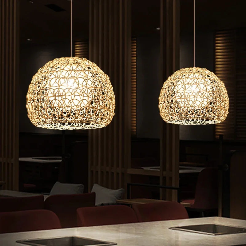 lustre en rotin tissé à la main style chinois moderne