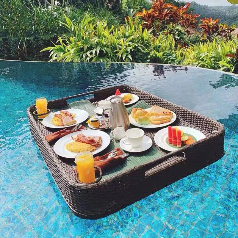 plateau en rotin nordique pour fruits et boissons de piscine - vue 6 sur 22