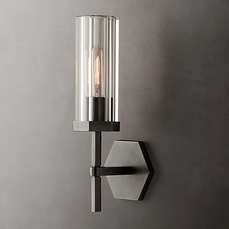 Amerikanische LED-Wandleuchte mit Kristall-Lampenschirm und goldfarbenem Metall - vue 8 sur 11