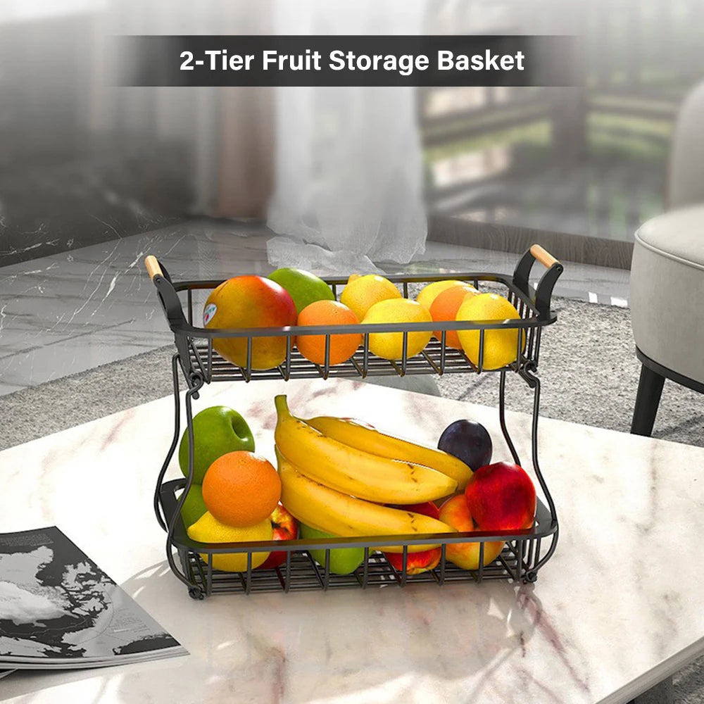 panier de rangement rectangulaire à deux niveaux pour fruits et légumes - vue 2 sur 6