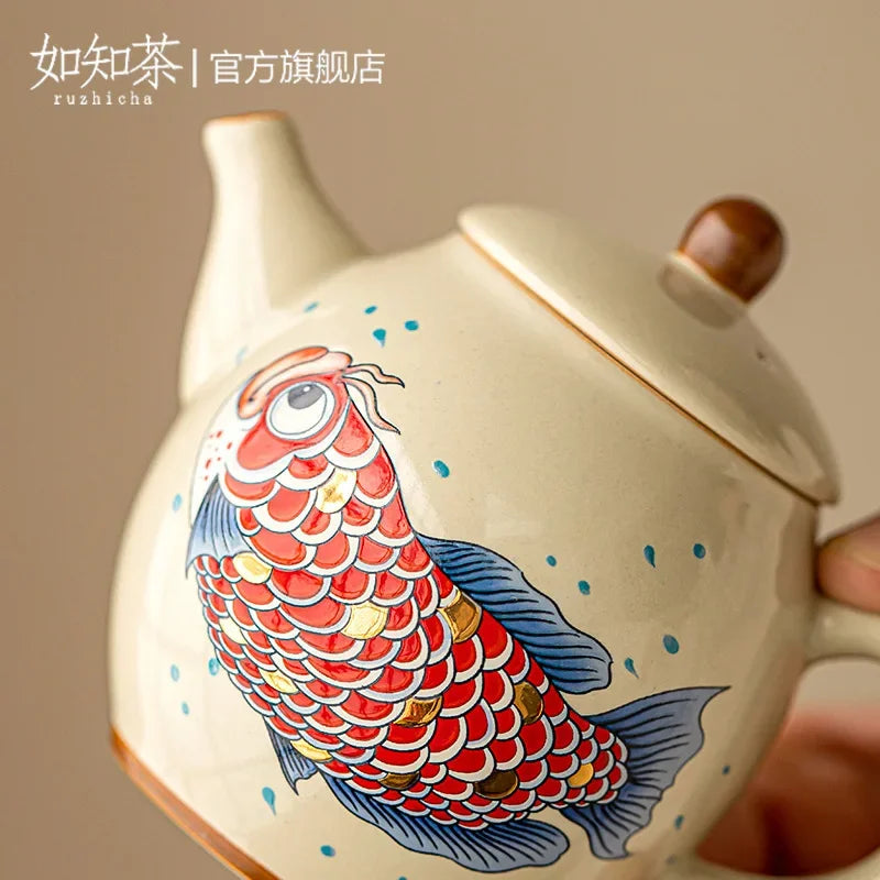 theiere kung fu ceramique motif arowana style retro - vue 5 sur 7