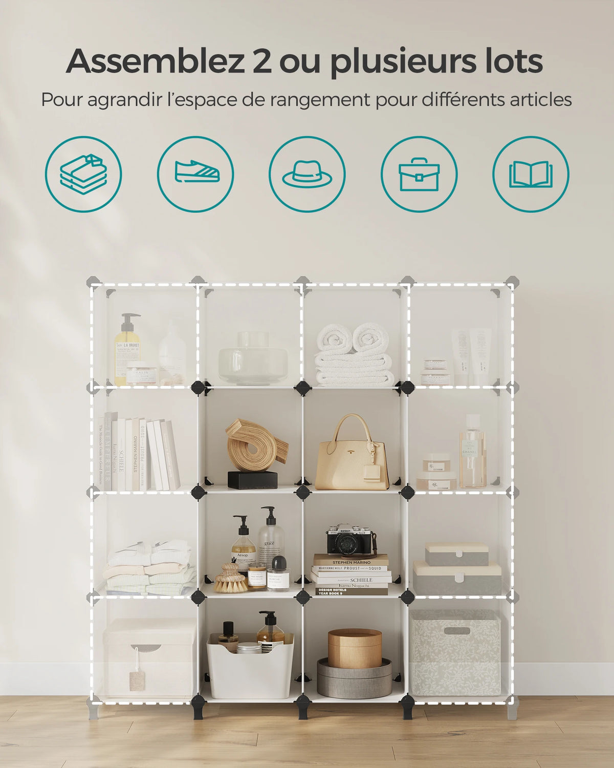 SONGMICS 6 Cube Storage Unit, Modular Plastic Cube Storage Organiser with Feet, Shoe Rack, Each Cube 30 x 30 x 30 cm - vue 4 sur 7