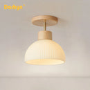 Mode bois suspension Lustre salon abat-jour en verre allée balcon chambre étude Simple Lustre salle à manger lampe