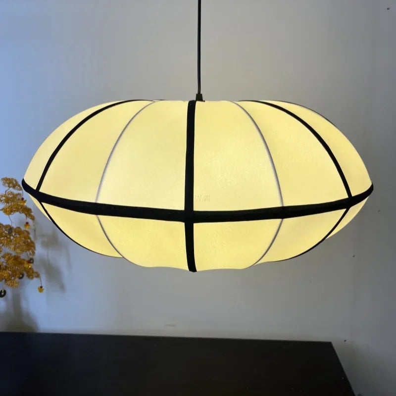Nordic fabric lantern silk Zen pendant light, living room interior decoration, Japanese beige lantern pendant light