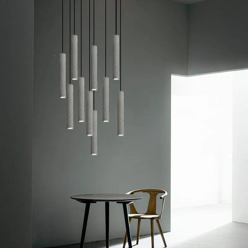 Suspension LED nordique industriel géomantique Terrazzo créatif Restaurant Bar café longue ciment - vue 4 sur 9