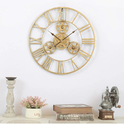 horloge murale rétro 3D luxe grand engrenage décorative artisanale - vue 5 sur 7