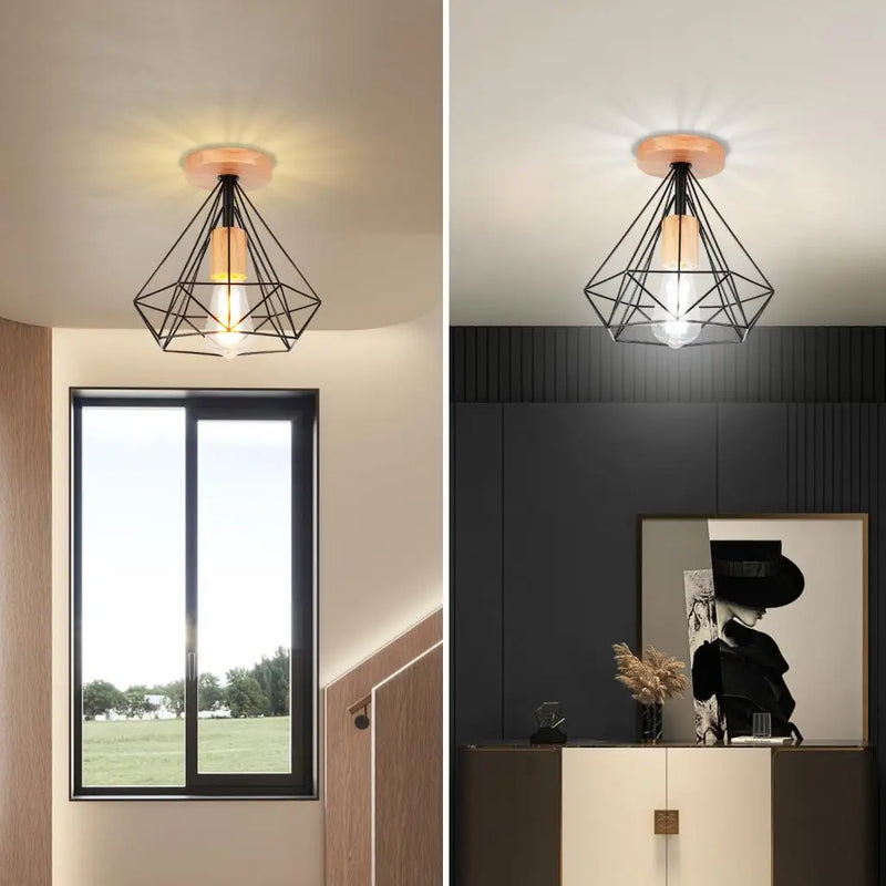 plafonnier industriel rétro led cage métal vintage luminaire
