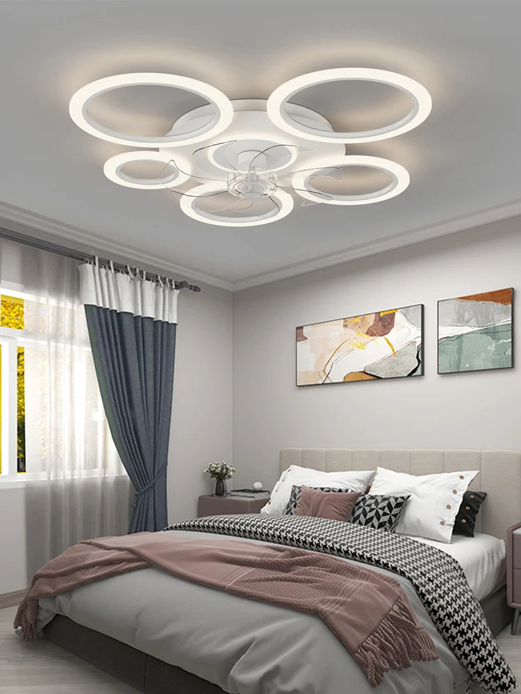 Modern white minimum circular fan light, simple living room ceiling fan light, intelligent control ceiling fan light - vue 2 sur 8
