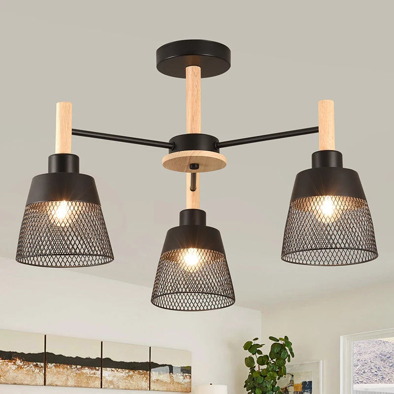 Salon scandinave plafond suspension chambre plafonnier restaurant suspension E27 en bois suspension hôtel - vue 5 sur 10