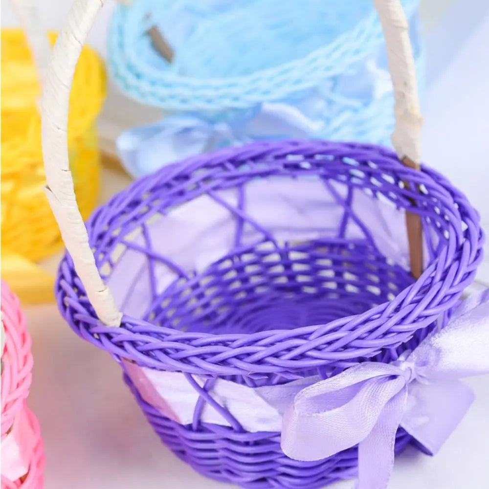 panier à fleurs rond en rotin imitation avec poignée décoratif tissé à la main - vue 4 sur 11