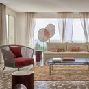 Stehleuchte aus geflochtenem Rattan im asiatischen Stil für modernes Interieur