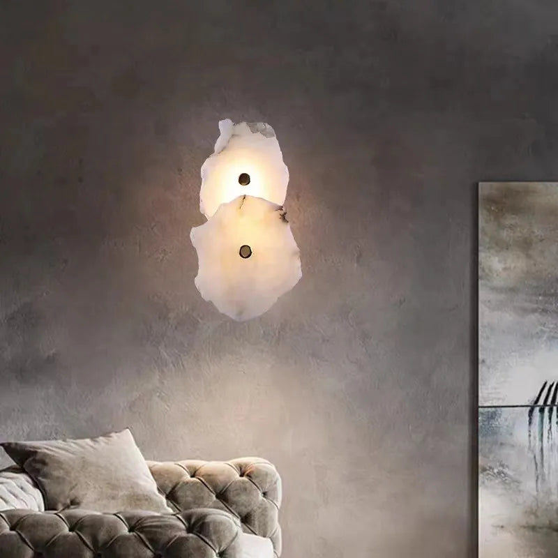Applique murale moderne en laiton LED longue lampe en marbre naturel 	 de luxe éclairage applique chambre salon salle à manger couloir lumière - vue 4 sur 12