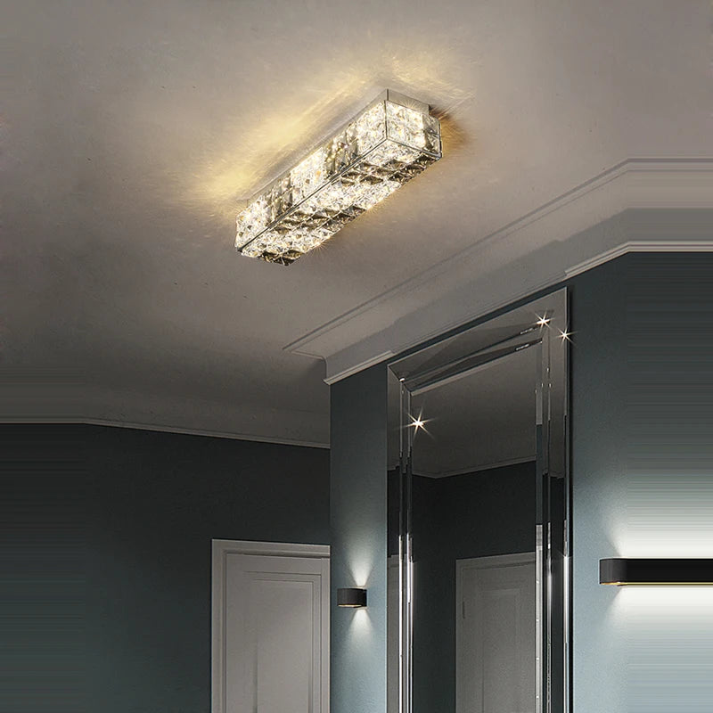 plafonnier led art déco carré cristal design moderne élégant - vue 5 sur 22