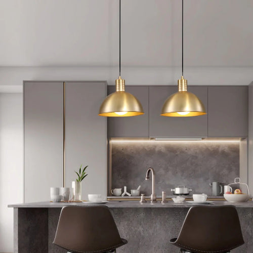 Moderne LED-Pendelleuchte aus Metall in Gold E27 für Schlafzimmer, Küche, Wohnzimmer und Arbeitszimmer - vue 5 sur 12