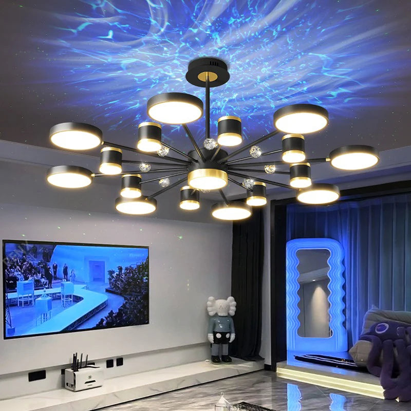 lustre led d'aurores boréales en cristal luxueux suspendu au plafond