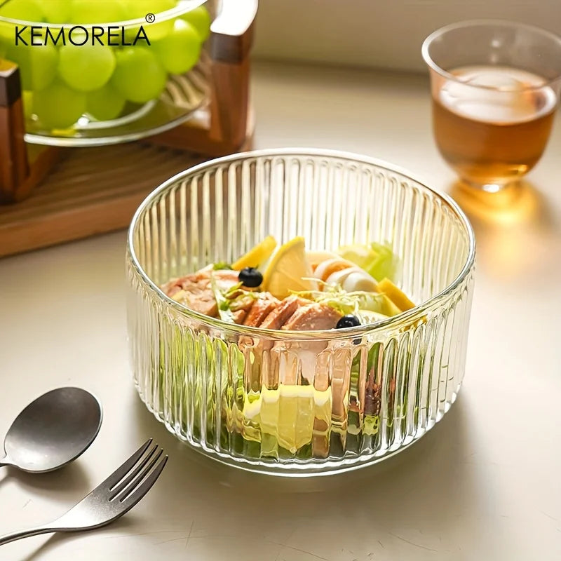 Bol en verre rayé design pour salades desserts - vue 6 sur 9