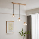 Moderner nordischer LED-Kronleuchter aus Holz und Glas im japanischen Stil