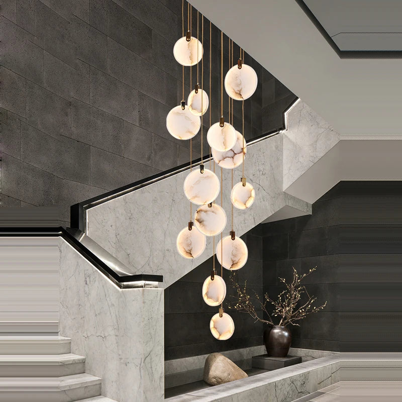 suspension led postmoderne en acier inoxydable et marbre - vue 10 sur 25