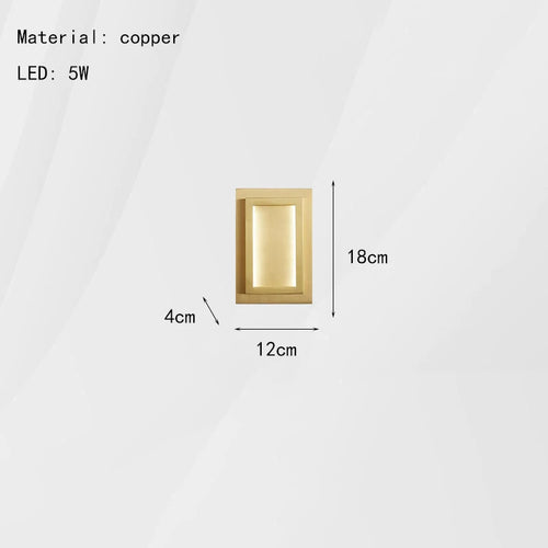 applique murale led rectangulaire en cuivre pour hôtel