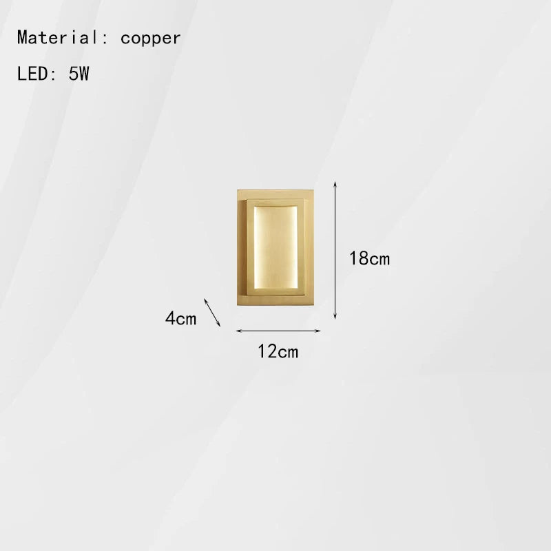applique murale led rectangulaire en cuivre pour hôtel