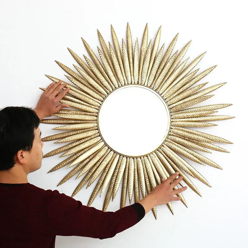 miroir mural décoratif en fer forgé tournesol design européen 3D - vue 8 sur 7