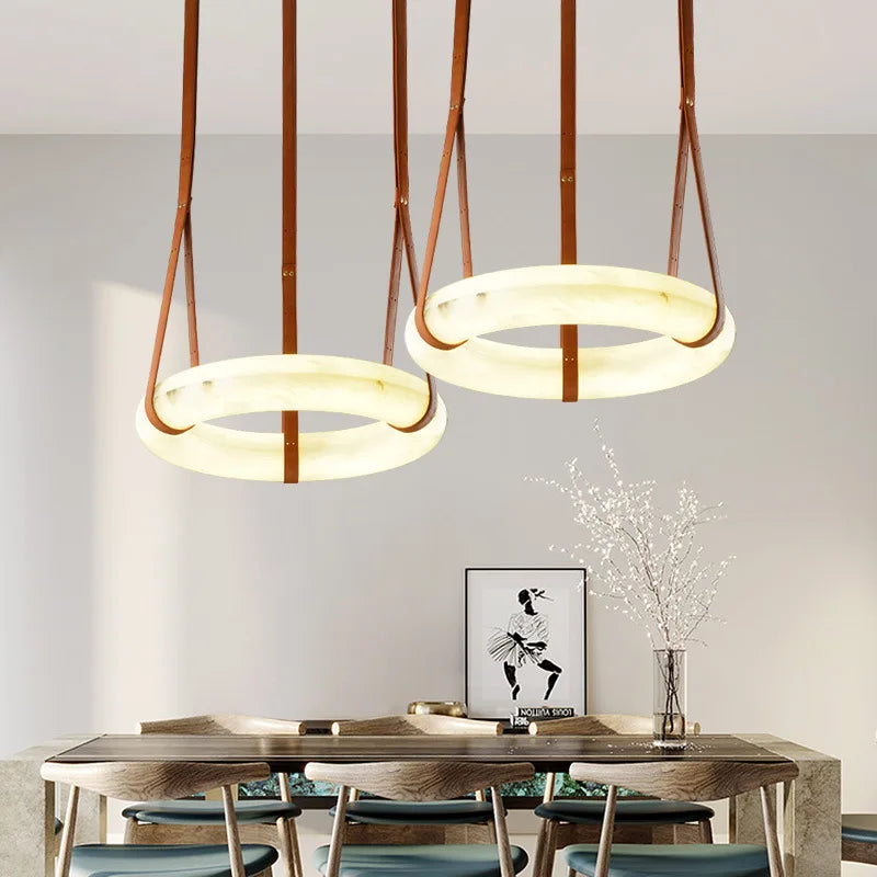 lustre led en cuivre et marbre naturel luxueux minimaliste
