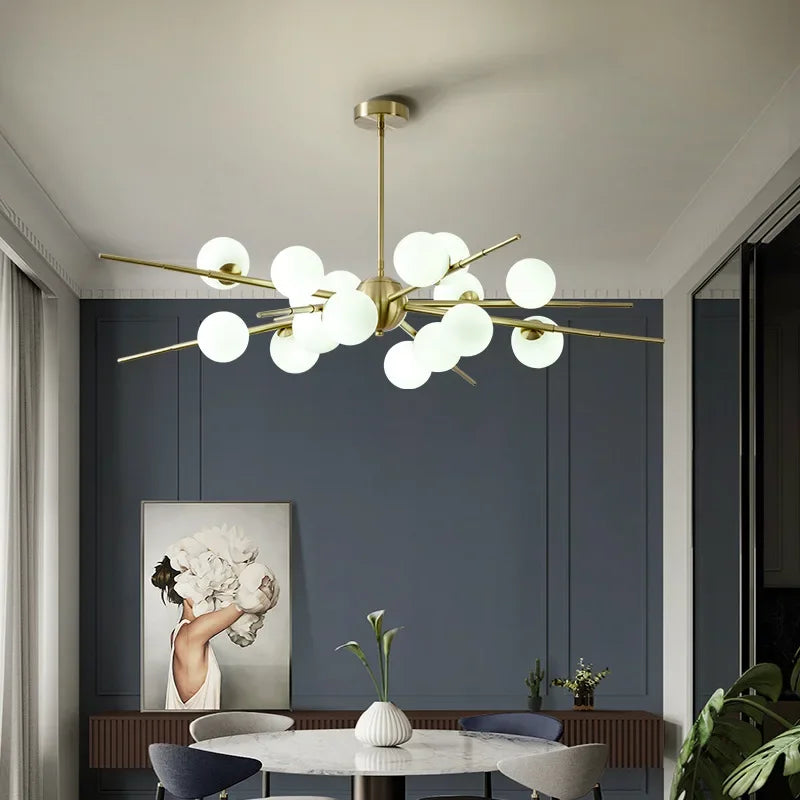 lustre led verre suspension or maison luminaire - vue 5 sur 9