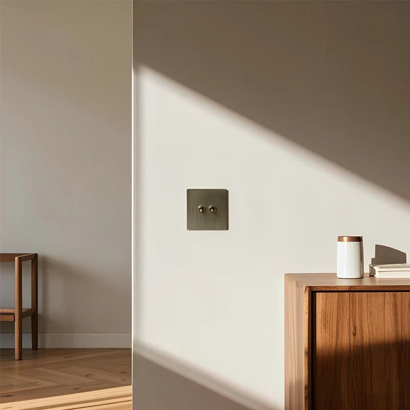 Prise électrique (Europe) en acier gris brossé bords arrondis