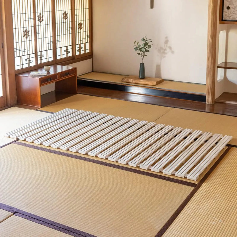lit à lattes en bois style japonais pour futon et matelas tatami