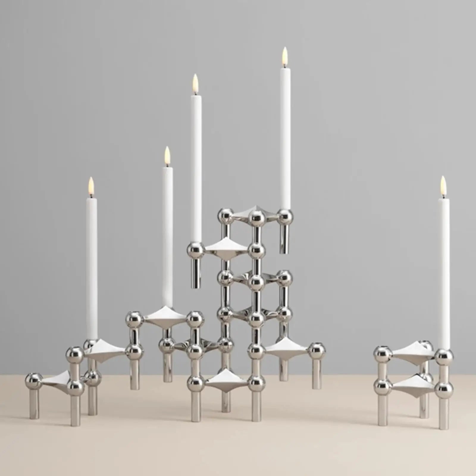 bougeoir à structure moléculaire en métal design nordique décoratif - vue 5 sur 6