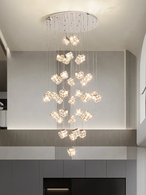 Modern Light Luxury K9 Crystal Villa Living Room Elevated loft Apartment Jumping Floor Rotating Hotel Duplex Floor Pendant Light