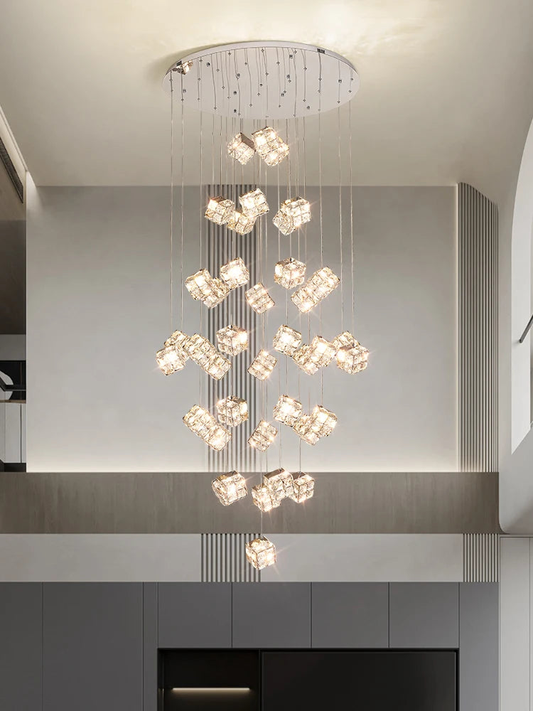 Modern Light Luxury K9 Crystal Villa Living Room Elevated loft Apartment Jumping Floor Rotating Hotel Duplex Floor Pendant Light - vue 3 sur 7
