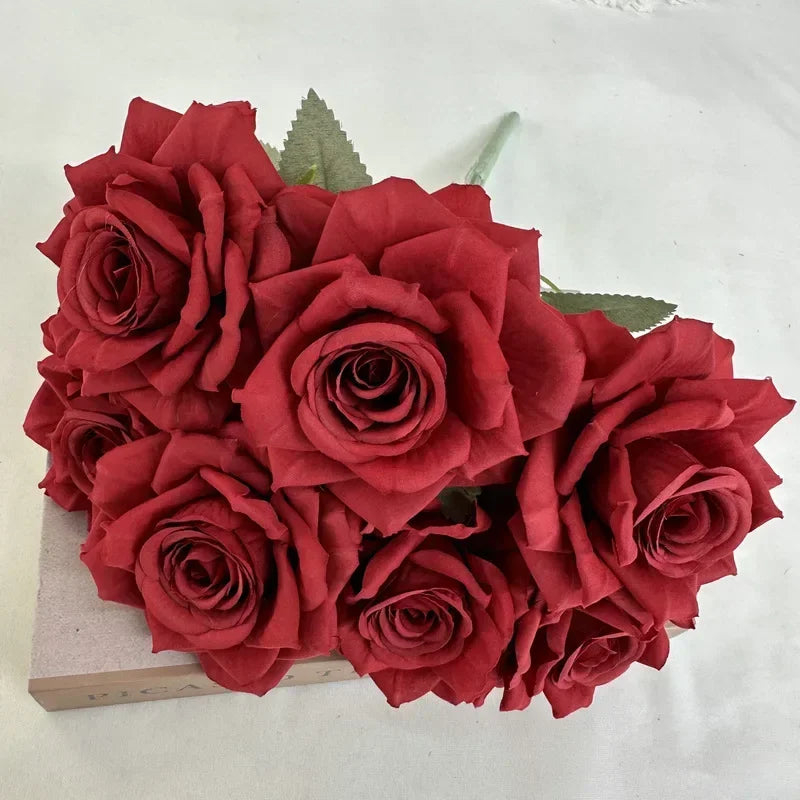 bouquet de roses artificielles en soie pour décoration festive - vue 8 sur 15