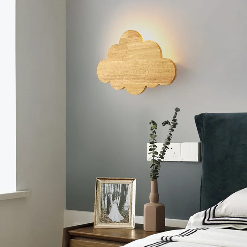 Wandleuchte Wolke aus natürlicher Eiche für Kinderzimmer-Dekoration - vue 4 sur 7