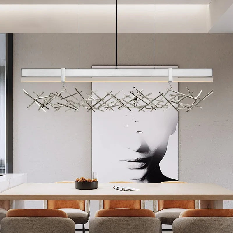 lustre led nordique postmoderne en acier inoxydable et acrylique - vue 4 sur 8