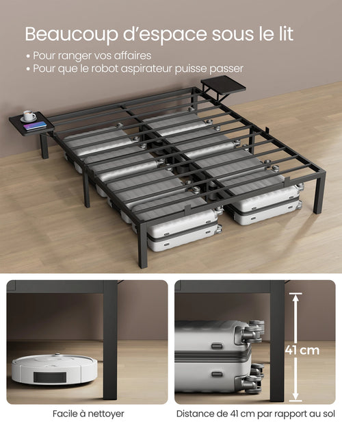 VASAGLE Single Bed Frame, Metal Bed Frame, with Bedside Shelves, Guest Bed Frame, for 90 x 190 cm Mattresses, Easy Assembly - vue 4 sur 7