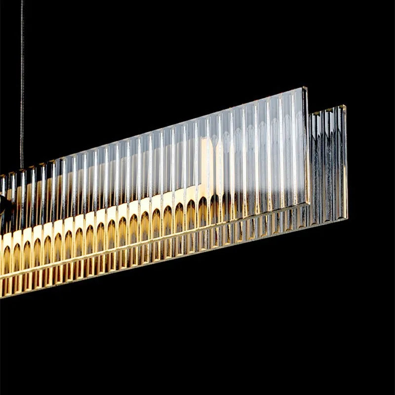 Lustre design de luxe en acier inoxydable et cristal minimaliste longue bande - vue 8 sur 8
